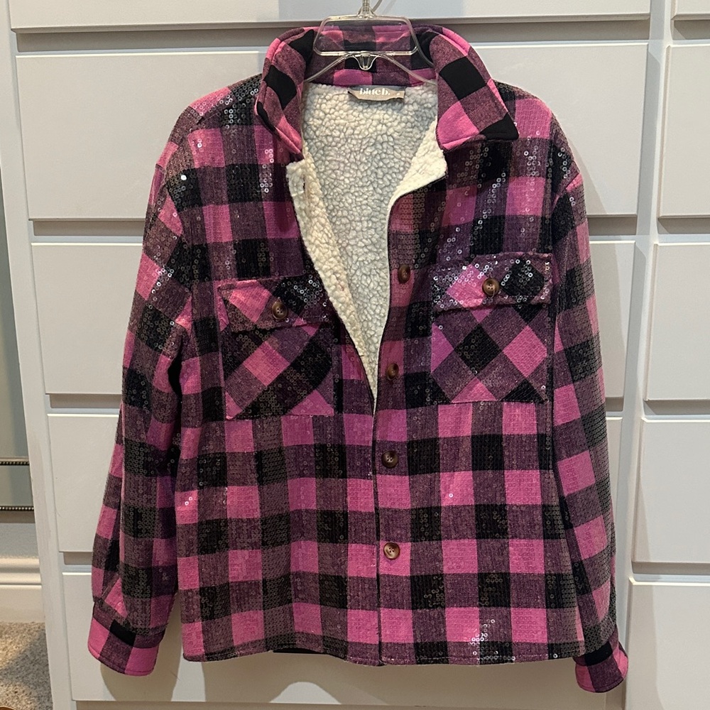 Plaid fleece shirt jacket